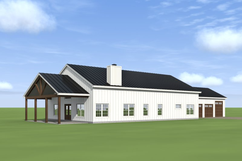 Single-Story Barndominium with Wraparound Porch Plans